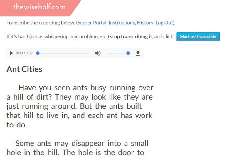 Get paid to transcribe, score children's recordings. Literably review.